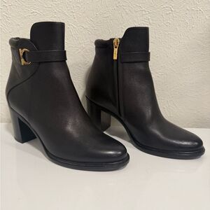 Salvatore Ferragamo Florian Black Ankle Booties Gold Buckle Size 5 EUC